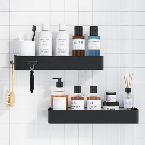 Kitsure Shower Caddy - 2 Pack Adhesive Shower Organizer, Rustproof Metal Shelves, No-Drill Bathroom Organizers and Storage, Black, XX-Large - color: Black, size: XX-Large