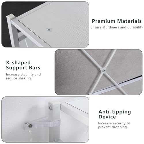 Auromie Clothes Rack with 5 Drawers & 4 Storage Shelves, 59.1W*70.9H Heavy Duty Clothing Rack with 2 Hanging Rods, Wardrobe Closet Organizer System with 5 Hooks, Freestanding Garment Rack (White) - color: White