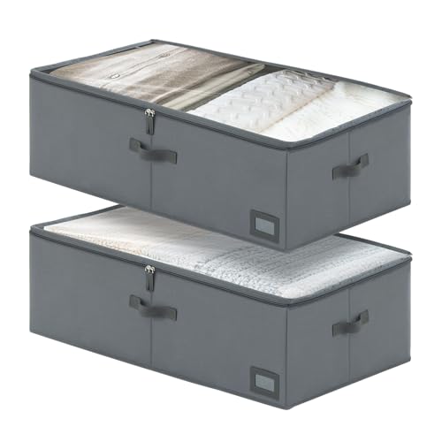 10-Inch Under Bed Storage Containers (2-Pack) | Sturdy Sidewalls | Clear Cover & Label Holder | Foldable Fabric Closet Bin Organizer | Stores Clothing/Blankets/Sweaters/Sheets - size: 10-Inch Height