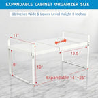 11" Deep Expandable Cabinet Shelf Organizer Riser, 14"-25" Adjustable Cabinet Shelves Rack for Kitchen Pantry Cupboard Under Sink Countertop, 8" High Bottom Layer, White(1 Pack) - size: 1-Pack 11''W