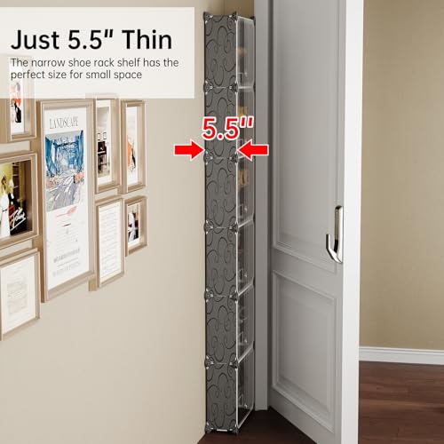 MAGINELS 6 Tier Shoe Rack Organizer with Cover, Slim Shoe Storage Cabinet, Behind The Door, Narrow Shoe Shelf for Closet, entryway, Black - color: Black, size: 12 pair