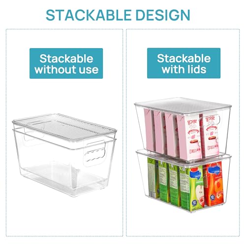 Vtopmart 6 Pack Clear Stackable Storage Bins with Lids, Medium Plastic Containers with Handle for Pantry Organizer and Storage,Perfect for Kitchen,Fridge,Cabinet, Closet,Bathroom Organization - size: M(10"L x 6"W x 5"H)