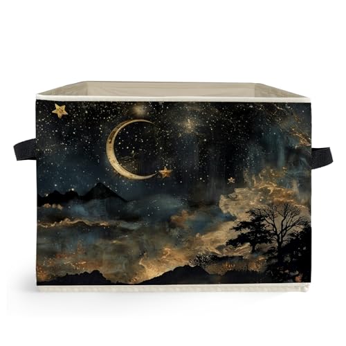 Mystical Crescent Moon Star Celestial Storage Box Bins, Moody Starry Night Sky Collapsible Storage Basket Organizer for Bedroom Laundry Room Home Clothes Toys Books, Toybox for Kids - color: Mystical Moon-02