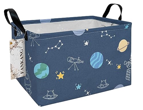 FANKANG Storage Bins, Nursery Hamper Canvas Laundry Basket Foldable with Waterproof PE Coating Large Storage Baskets for Kids Boys and Girls, Office, Bedroom, Clothes,Toys(Rec-Colorful Space - color: Rec-Colorful Space