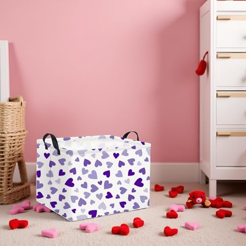 HIYAGON Rectangular Valentines Basket Fabric Storage Bin Storage Boxes Collapsible Storage Basket for Clothes Books Shelves Basket(Light Purple Heart) - color: Light Purple Heart