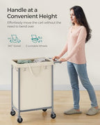 SONGMICS Laundry Basket with Wheels, 2-Section Rolling Laundry Hamper, 37 Gallons (140 L), Removable Liner, Steel Frame with Handle, 27.2 x 15.4 x 31.9 Inches, Cream White URLS004W01 - color: Cream White, size: 140 L (2-Section), style: Rectangular with h