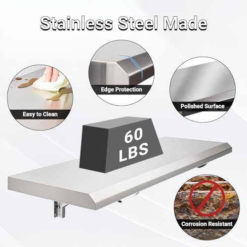 Folding Concession Shelf 12" x 72", Spliced Style Drop Down Concession Serving Window, Stainless Steel Folding Shelf Serving Food Shelf for Windows - size: 12" x 72"