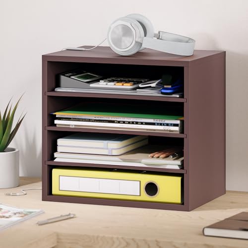 Ballucci 4-Tier Paper Organizer, Desk File Organizer, Stackable Letter Tray, Wood Mail Sorter with Adjustable Storage Shelves, Office Desk Organizer, Dark Brown, Espresso - color: Espresso, size: 4 Tier Standard