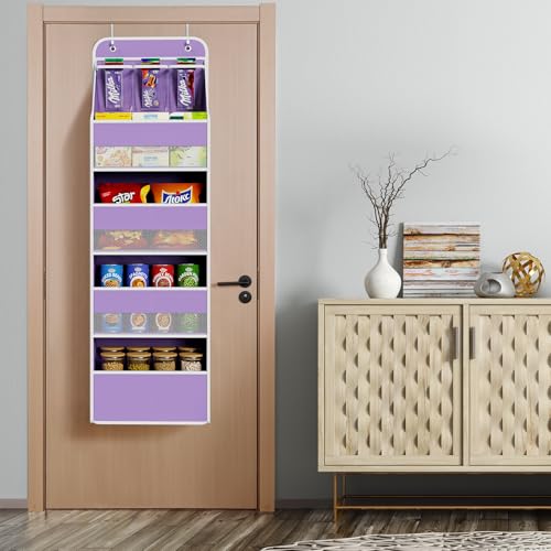 Univivi 5-Shelf Fabric Door Storage Over Door Hanging Organizer with 4 Large Pockets and 3 Small PVC Pockets Nursery Closet Cabinet Wall Mount Hanging Storage Organizers for Baby Nursery (Purple) - color: Purple, size: 5 LAYER