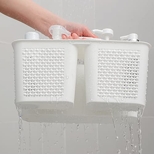 UUJOLY Plastic Portable Shower Caddy Basket Bucket, Cleaning Shower Basket with Handle Compartments Storage Basket Organizer for Bathroom Kitchen College Dorm Sink, White - color: White