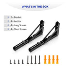 Ravinte 2 Pack 10 Inch Folding Shelf Brackets – Matte Black, Heavy Duty Collapsible Brackets for Tables and Benches – Space-Saving Design - size: 10 Inch