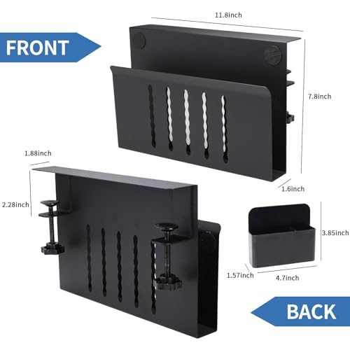 Desk Side Storage, Desk Laptop Holder with Magnetic Pen Holder, No Drill Desk Side Organizer for Office and Home Fits Flat Edge 0.3" to 2.3" - color: Black