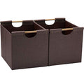 HOONEX Large Collapsible Storage Bins, Linen Fabric, 2 Pack, Storage Baskets with Wooden Carry Handles and Sturdy Heavy Cardboard, for Home, Office, Car, Nursery, Brown - color: Brown