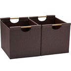 HOONEX Large Collapsible Storage Bins, Linen Fabric, 2 Pack, Storage Baskets with Wooden Carry Handles and Sturdy Heavy Cardboard, for Home, Office, Car, Nursery, Brown - color: Brown