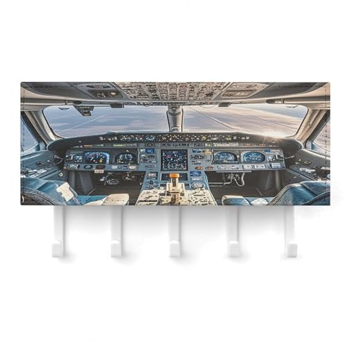 Airplane Cockpit Key Holder Wall Mounted Key Hanger with 5 Hooks Hallway Key Rack Decor for Kitchen Entryway Key Hooks PU Leather Key Organizer for Front Door Office