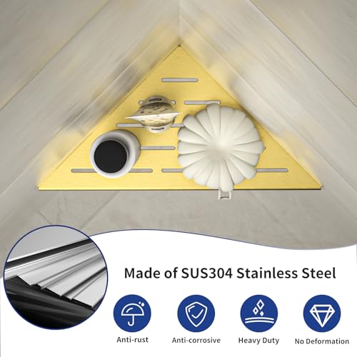 Corner Shower Shelf, 304 Stainless Steel Bathroom Shelf for Tiled Wall, Grout in Shelves (Gold, 10"-2 Pack) - color: Gold, size: 10"-2 Pack