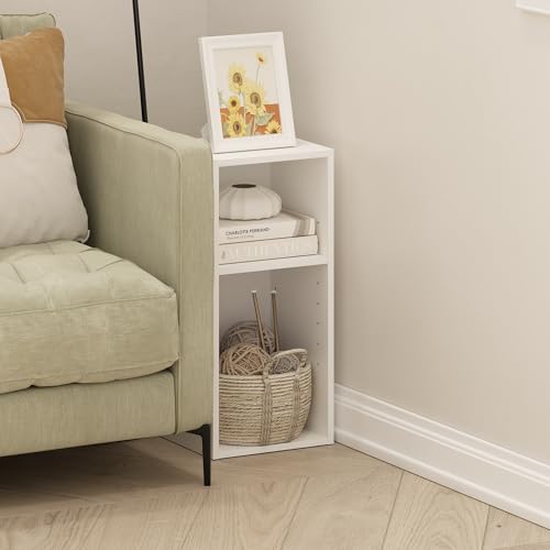 Furinno Fulda Book Shelf, 2-Tier Narrow Bookshelf, Bookcase with 10-in Width Storage Shelf, 9.3 x 9.8 x 21.2, for Living Room, Bedroom, Home Office, White - color: White, size: 2-Tier, 10-Inch Width