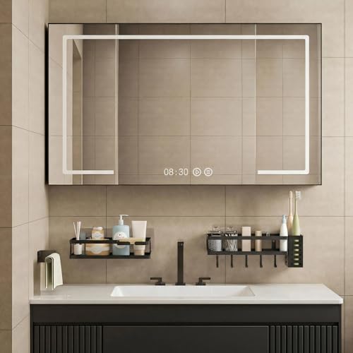 PUSDON 5-in-1 Shower Caddy & Kitchen Organizer Set, Wall Mount Wide Spice Rack with Paper Towel Holder, Utensil Holder, Soap Dish, Rustproof Mesh Baskets Hold 50LBS - Matte Black, Guardrail - color: Matte Black, size: 5-in-1 Minimalist (12.6" Wide)