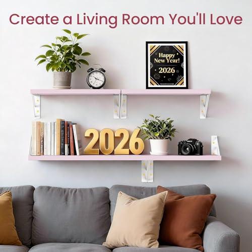 BAYKA Wall Shelves for Bedroom Decor, Pink Floating Wall Shelf for Living Room Kitchen Storage,Mounted Rustic Wood Shelves for Kids Books, Corner Shelf for Bathroom(16in，Set of 4) - color: H. Pastel Pink Board & White Brackets, size: 16-inch Mixed