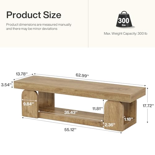 Tribesigns 63-Inch Long Entryway Bench, Farmhouse Entry Shoe Bench with Storage Shelf, Wooden Indoor End of Bed Bench Seat for Bedroom, Hallway, Foyer, Natural