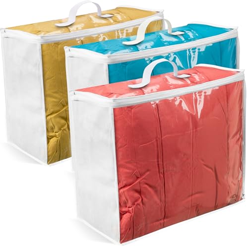 VitalUp 3 Pack Clear Plastic Storage Bags, Durable Zippered Storage Bags for Comforters, Blankets, Clothes, and Bedding - Breathable Nonwoven with Clear Front for Easy Organizing 20x20x8 - color: Clear with Non-Woven Sides, size: 20x20x8 (52L) - 3 pack
