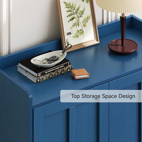 ComfyCorner Blue 7+1 Tier Farmhouse Shoe Storage Cabinet - 45" Tall Entryway Organizer with Cross Molding Doors, 3 Adjustable Shelves & Metal Legs, Shoe Rack for Front Door Entrance - color: Blue