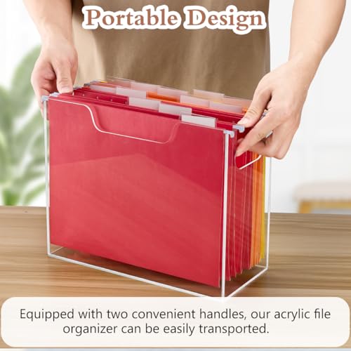 Jumyee Clear Acrylic File Folder Organizer with Handle – Portable Hanging File Box for Letter/A4, See-Through Desktop File Storage for Home Office School (No Folders Included) - size: 1 Section Portable