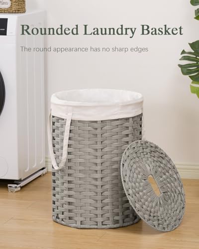 SETVSON Laundry Hamper with Lid Laundry Basket with Lid 19.0 Gal (72 L) Round Laundry Basket Handwoven Rattan Basket with Lid Removable Bag 2 Mesh Bags Handles for Living Room Bathroom Gray - color: Gray, size: 72L