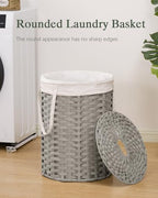 SETVSON Laundry Hamper with Lid Laundry Basket with Lid 19.0 Gal (72 L) Round Laundry Basket Handwoven Rattan Basket with Lid Removable Bag 2 Mesh Bags Handles for Living Room Bathroom Gray - color: Gray, size: 72L