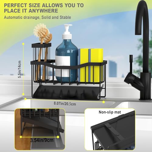 Fssvcd Maifan Sink Caddy Sponge Holder for Kitchen with Brush Holder and Stainless Steel Self Drain Tray, Rustproof Kitchen Sink Organizer for Sponge, Soap Dispenser Storage Accessories - color: Black