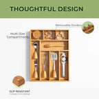 Carbonized Bamboo Kitchen Drawer Organizer, 8 Slots Silverware Organizer, Utensil Holder & Cutlery Tray, 2.2" Deep for Extra Capacity, Non-Slip Feet Included - size: 8 Slots