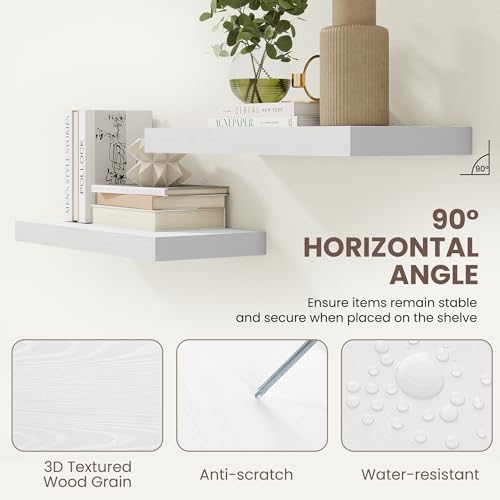 72 Inch Floating Shelves for Wall Set of 1,9.3" Deep Wall Shelves,Rustic Wood Wall Mounted Book Shelves with Invisible Brackets,Extra Long Floating Shelf for Living Room,Laundry Room,Bedroom,White - color: White, size: 72 Inch,Set of 1