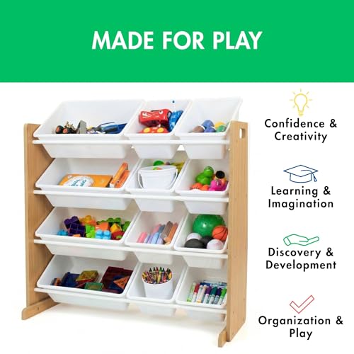Humble Crew Toy Storage Organizer with 12 Removable Storage Bins for Kids Playroom, 4-Tier Toddler Toy Organization, Natural/White - color: Natural/White