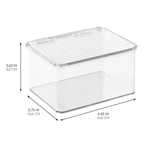 iDesign Recycled Plastic Pantry and Kitchen Storage, Freezer and Fridge Organizer Lidded Bin – 6.75” x 5.75” x 3.75”, Clear - style: Pack of 1