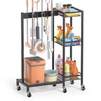 Broom Holder with Cleaning Supplies Organizer, Broom Closet Storage Cabinet with Cleaning Caddy, Cleaning Cart with Mop Hanger Gripper Rack Hooks,Janitorial Cart,Utility Carts Household Essentials - size: Medium