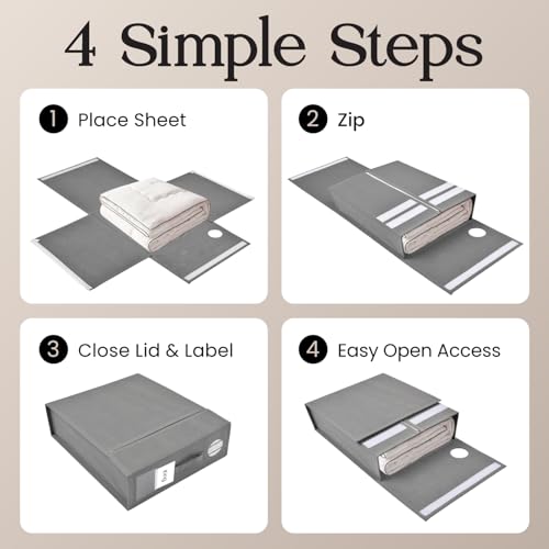 TOSORO 6 Pack Bed Sheet Organizer and Storage, Foldable Storage Organizer for Linen Closet with Viewing Window & Label for Bedding Sheets & Blankets (Queen & King Size) Gray - color: Grey, size: 6 Pack