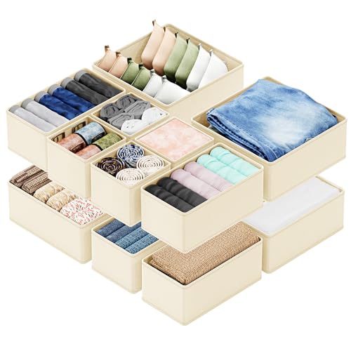 SpaceAid Drawer Organizer Clothes, 12 Pack Dresser Organizer Bins for Nursery, Closet Organization and Storage Dividers for Clothing, Baby Clothes, Underwears, Socks (Beige) - color: Beige, size: 12 Pack