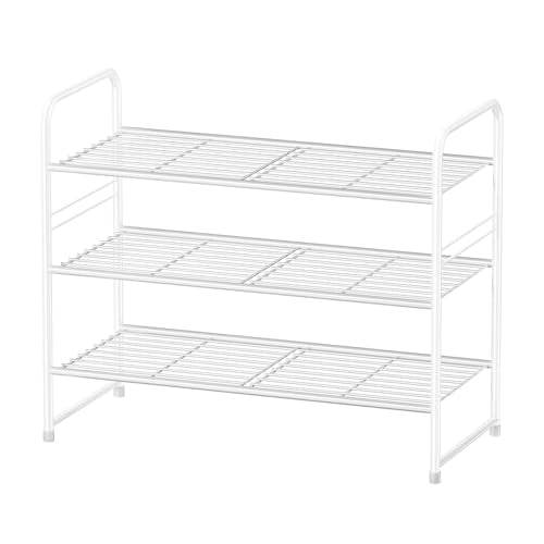 3 Tier Shoe Rack, Closet Shoe Organizer for Entryway, Heavy Duty Stackable Shoe Storage Shelf Stand,White