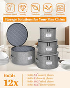 punemi China Storage Containers, Dish Storage w/Hard Shell Top Side Bottom Support & Felt Dividers for Charger Plates Dinnerware, Perfect for Moving Supplies, 4 set Stackable Fine China Storage, Gray - style: Chinese