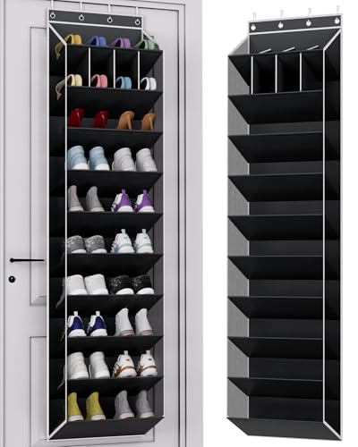 KYEVIS 10-Tier Large Size Over the Door Shoe Organizer, 20 Pairs Hanging Shoe Rack for Closet with Deep Pockets, Space-Saving Storage for Sneakers, Boots Heels (Black) - color: Black