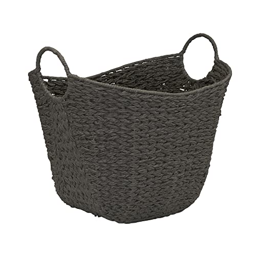 Household Essentials Paper Rope Basket with Handles, Natural Woven Woven Storage Basket, Great for Decoration or Organization - color: Grey Paper Rope