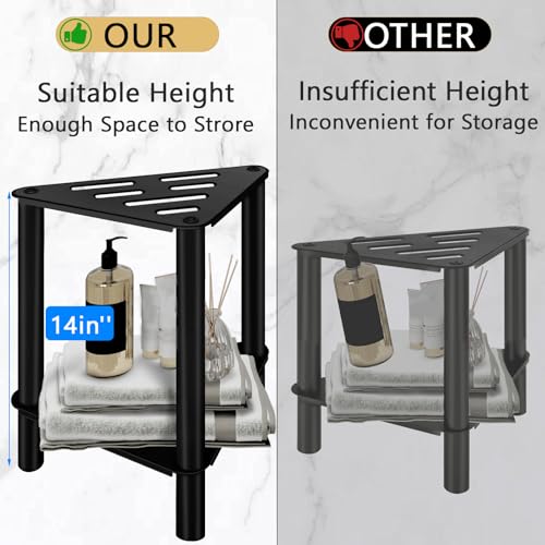 VOTZAAQ Shower Foot Rest, Shower Stool for Inside Shower, Stainless Steel Waterproof Shower Stool for Shaving Legs - Corner Bathroom Bench Seat with Storage Shelf for Small Shower Spaces - color: Triangle-black