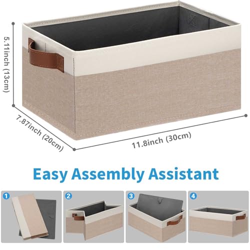 GhvyenntteS Small Fabric Storage Bins 6 Pack, 11.8" x 7.87" x 5.11" Storage Basket with Leather Handles, Closet Storage Bins for Shelves, Storage Baskets for Shelves, DVD Storage (Pink/White) - color: Pink&White, size: Small-11.8"x 7.87"x 5.11"-6pcs