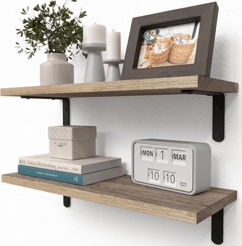 RICHER HOUSE Rustic Wood Shelves Set of 2, Farmhouse Style Floating Shelf for Wall Décor, Hanging Shelves for Bathroom, Bedroom, Storage, Kitchen, Living Room - Carbonized Black | for Wall Décor, for Bathroom, Bedroom, Storage, Kitchen, Living Room - colo