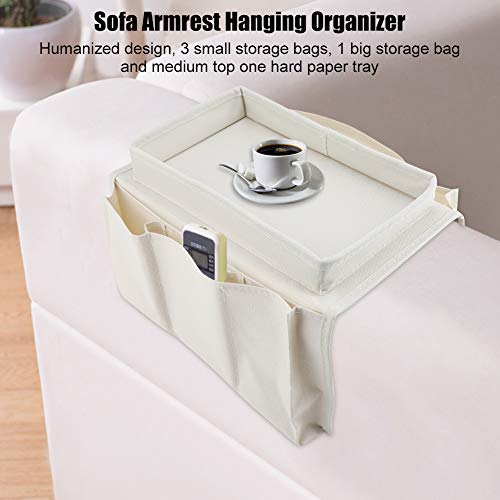Armchair Caddy, Couch Caddy Chair Side Pocket Organizer Arm Chair Organizer Chair Arm Organizer Sofa Remote Control Holder(Beige) - color: Beige