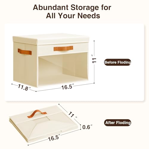 Homsorout Large Storage Bins with Lids - 4 Pack Foldable Decorative Organizers with Clear Windows & Handles, Cube Storage Organizers for Clothes, Blankets, Sweaters, Sheets, Beige - color: Beige, size: 16.5 Inch-4 Pack