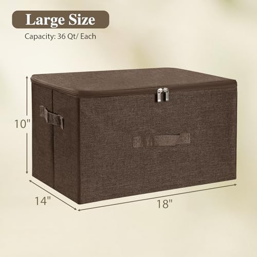 ANMINY Storage Bins with Zipper Lids 36 Qt Lidded Fabric Storage Boxes Baskets Cubes with Handles Collapsible Washable Cotton Linen Closet Shelf Clothes Organizer Containers - Coffee, Large - color: Coffee, size: Large (Pack of 1)