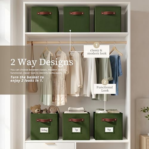 DECOMOMO Storage Cubes, 13x13x13 Storage Cube Bins with Labels, Fabric Organizer Bins (13" / 6pcs, Olive Green) - color: Olive Green, size: Cube 13" / 6pcs