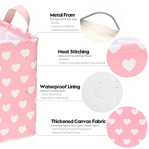 Hinwo Large Canvas Fabric Storage Basket with Handles, 33L/8.6-Gal Rectangle Bin, Collapsible Storage Box, Clothes, Toys, Blankets Organizer, 16.5 x 12 x 10 Inches (L, Pink Heart) - color: Pink Heart, size: L/16.5 x 12 x 10"/1-Pack