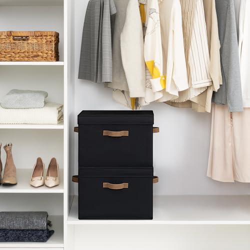 StorageWorks Fabric Storage Bins with Lid, Decorative Storage Boxes for Shelves, Stackable Closet Organizer Basket with Handles, Jumbo, Black, 2-Pack - color: Black, size: Jumbo